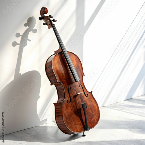 A classic cello with deep wood tones and elegant curves, delivering rich,