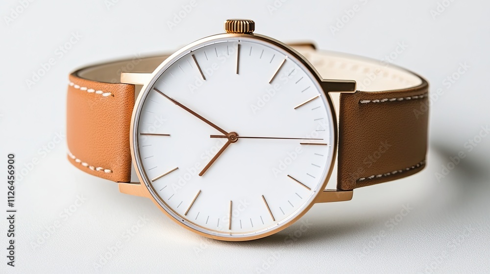 Elegant Minimalist Watch with Brown Leather Strap and White Dial, Perfect for Fashion Enthusiasts and Timepiece Collectors