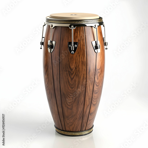 Photos A classic conga drum with rich wood grain