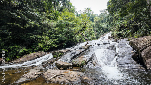 The waterfall in Sinharaja Forest in Sri Lanka