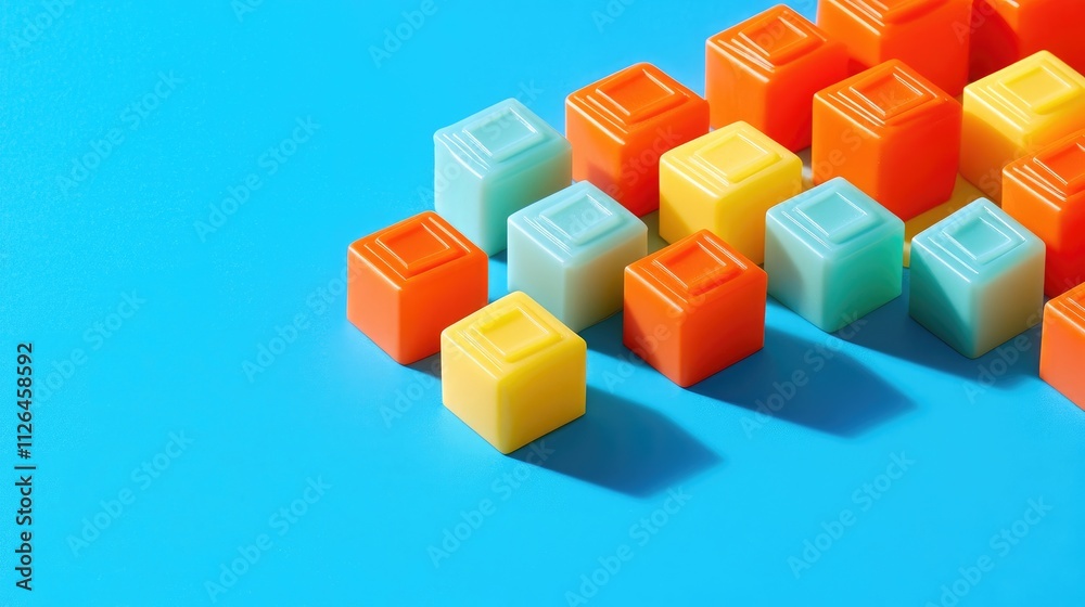 Colorful cubes representing customer relationship management on a vibrant blue background highlighting business concepts and strategies. Colorful cubes representing customer relationship management on a vibrant blue background highlighting business concepts and strategies.