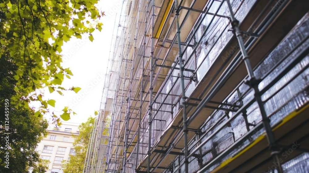 Urban Renewal: Building Facade Undergoing Renovation Urban Renewal: Building Facade Undergoing Renovation
