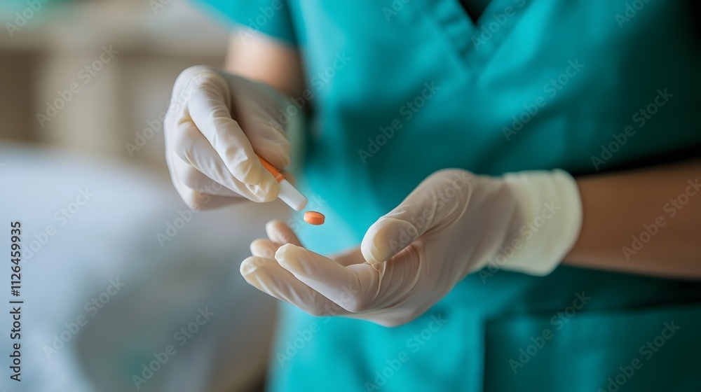 Nurse administering medication to a patient, focusing on precision and patient care in a clinical setting. Nurse administering medication to a patient, focusing on precision and patient care in a clinical setting.