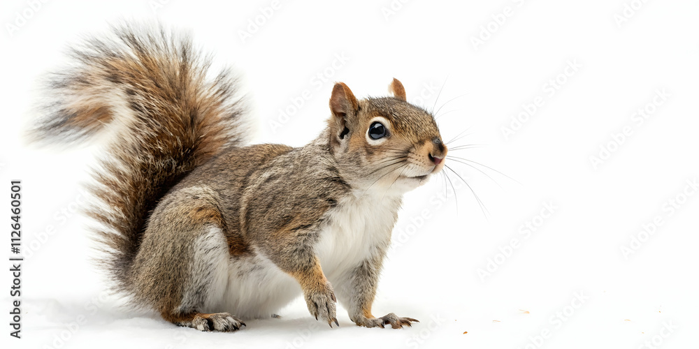 Obraz premium Curious Squirrel Standing on White Background