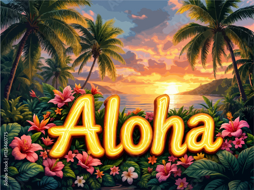 Aloha Text Hawaiian Pacific Island Welcome Banner Poster