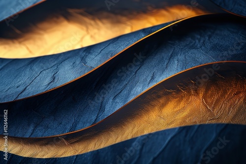 Overlapping Navy Diagonal Layers on a Glistening Gold Background. Generative Ai