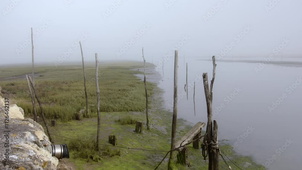 Arcachon Bay lake water in fog Arcachon Bay lake water in fog