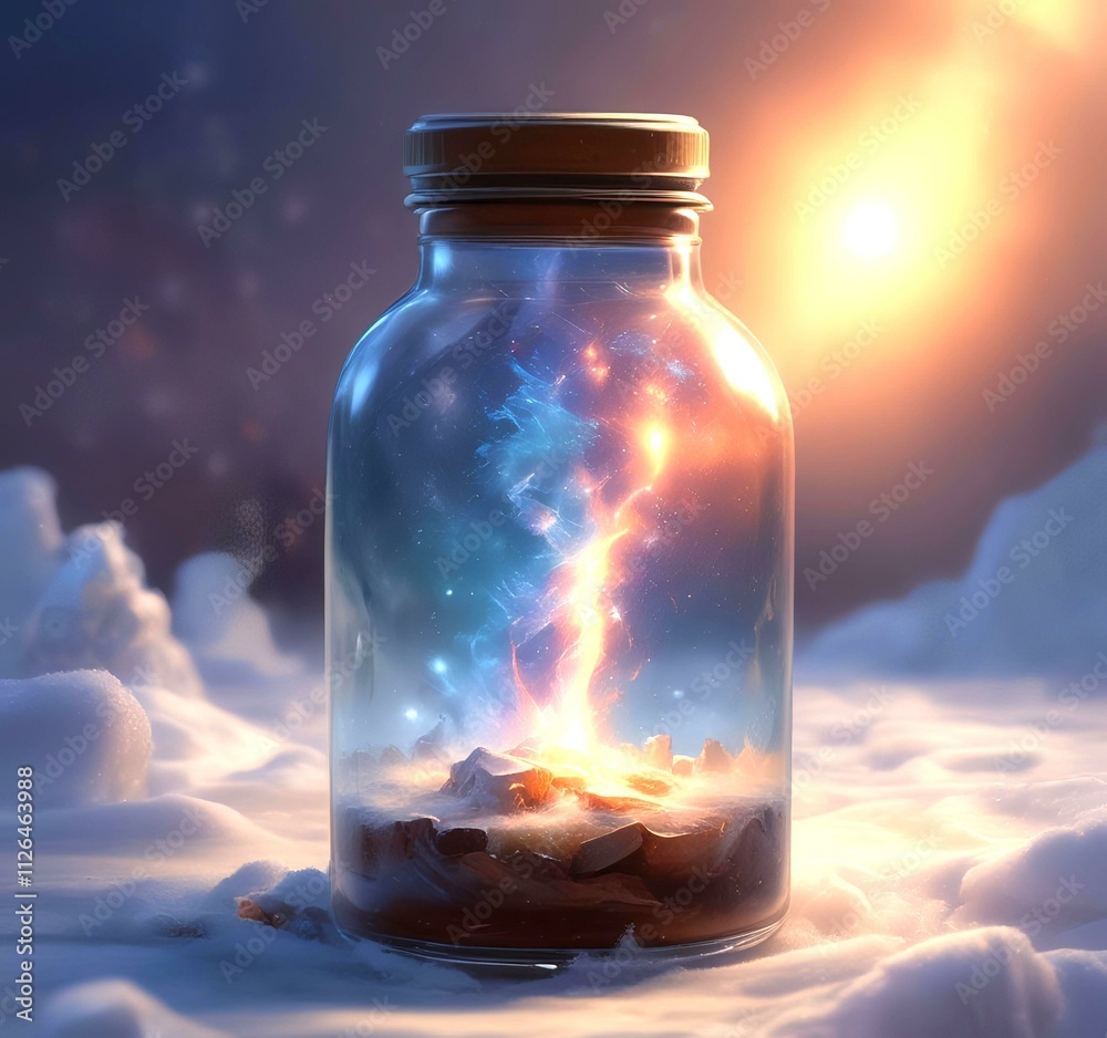 Illustration of bottle with magic spark inside. Illustration of bottle with magic spark inside.