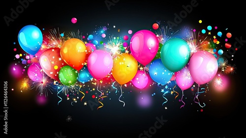 Colorful Balloons with Sparkles and Fireworks for Celebrations and Festive Events in a Vibrant Background