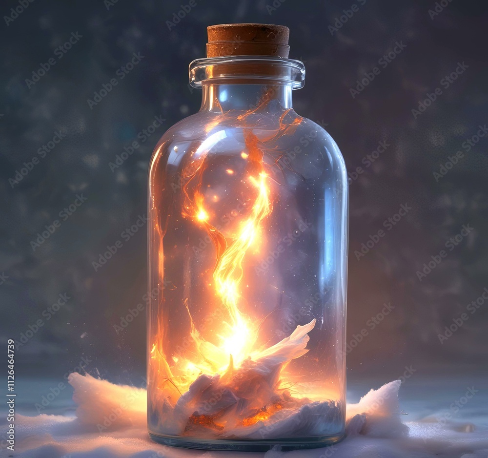 Illustration of bottle with magic spark inside. Illustration of bottle with magic spark inside.