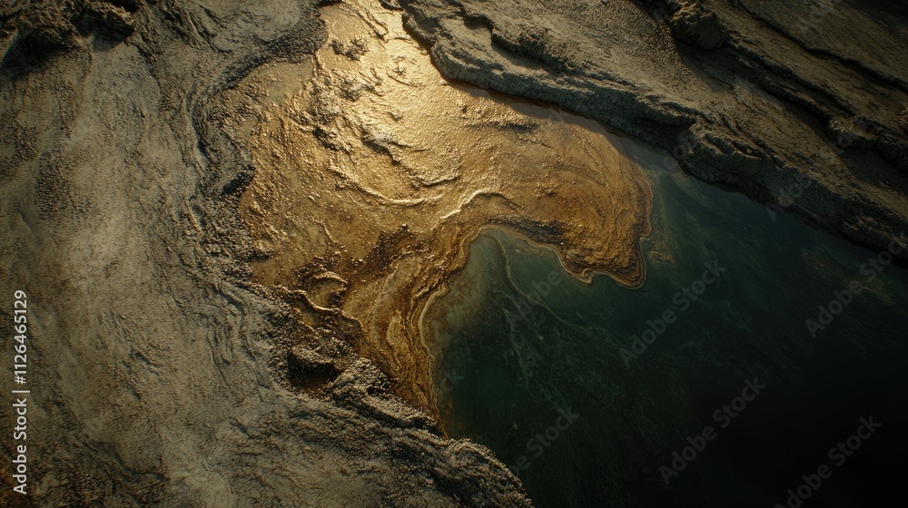 A polluted marine surface reflecting the sunset, showing the stark reality of human impact on the environment. A polluted marine surface reflecting the sunset, showing the stark reality of human impact on the environment.