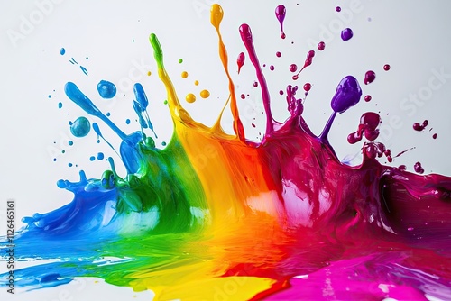 Vibrant rainbow paint splash explosion, dynamic color burst, creative design element.