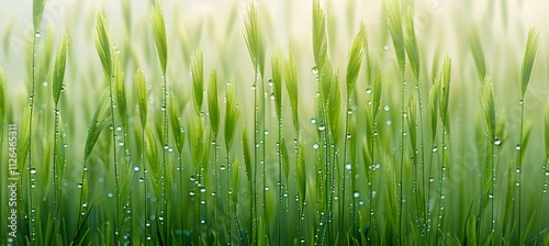 The world as seen from an ant?s view, with towering blades of grass and dew droplets like crystal spheres photo