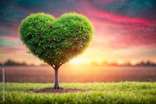 A beautiful fantasy heart-shaped tree on a bokeh-style background.