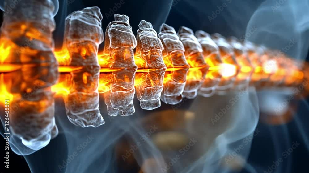 3D visualization of the human spinal cord showing detailed anatomy with ...