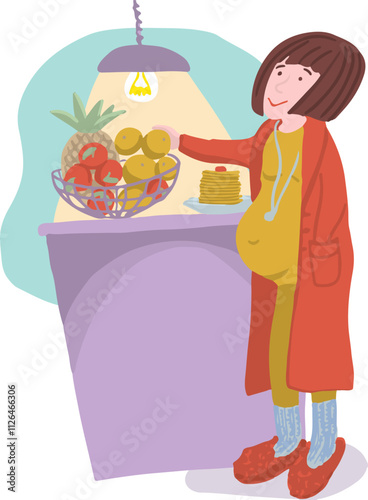 Man Open Refrigerator for Food. Overeating Guilty Pleasure. Late Snack on Midnight.Unhealthy Bad Habbits in Vector Illustration. Overweight Diet. Junk Food Addiction Banner Image.