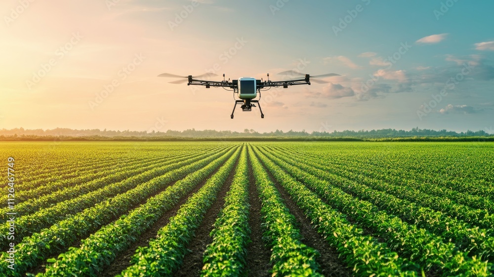 Drone Aerial View Over Lush Green Agriculture Field at Sunrise with Dramatic Sky and Crop Rows Drone Aerial View Over Lush Green Agriculture Field at Sunrise with Dramatic Sky and Crop Rows