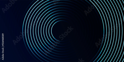 Blue abstract background with glowing circles. Swirl circular lines pattern. Geometric spiral. Twirl element. Modern graphic desi