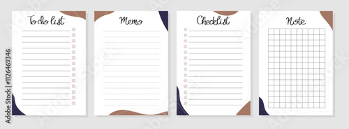 Set of To do list, note, memo, checklist with pattern in trendy color of the 2025 Mocha Mousse. Vector illustration for planners, agenda, notebooks, cards, diary and other stationery. Layout A5