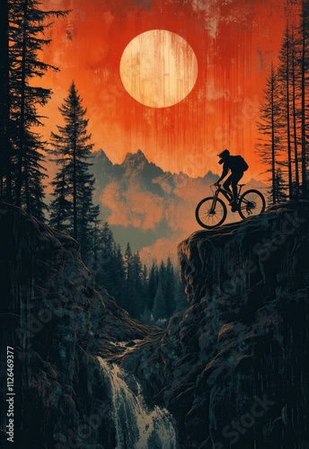 Illustration of rider on mountain bike. photo