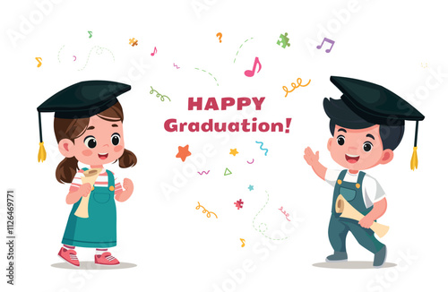  kids  happy graduation education vector banner
