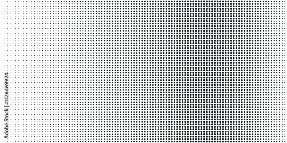 Halftone gradient. Dotted gradient, smooth dots spraying and halftones dot background seamless horizontal geometric pattern vector template set.