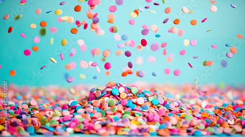 Vibrant Colorful Confetti Falling Over a Background of Soft Blue for Celebratory Events and Festive Occasions