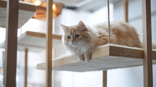 a fluffy cat climbing frame photo