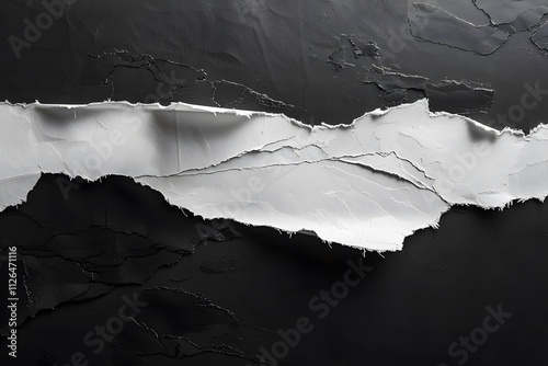 Torn white paper on a black background.