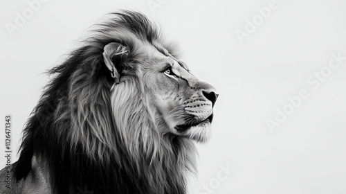 Wallpaper Mural A majestic lion standing proudly on a pristine white background, its mane flowing gracefully as it gazes calmly into the distance. Torontodigital.ca