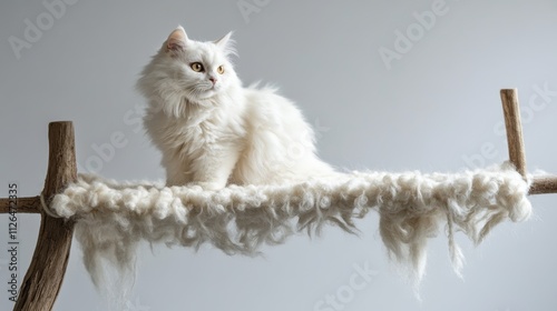 a fluffy cat climbing frame photo