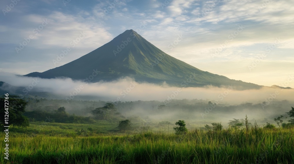 majestic mountain landscape with fog and greenery majestic mountain landscape with fog and greenery