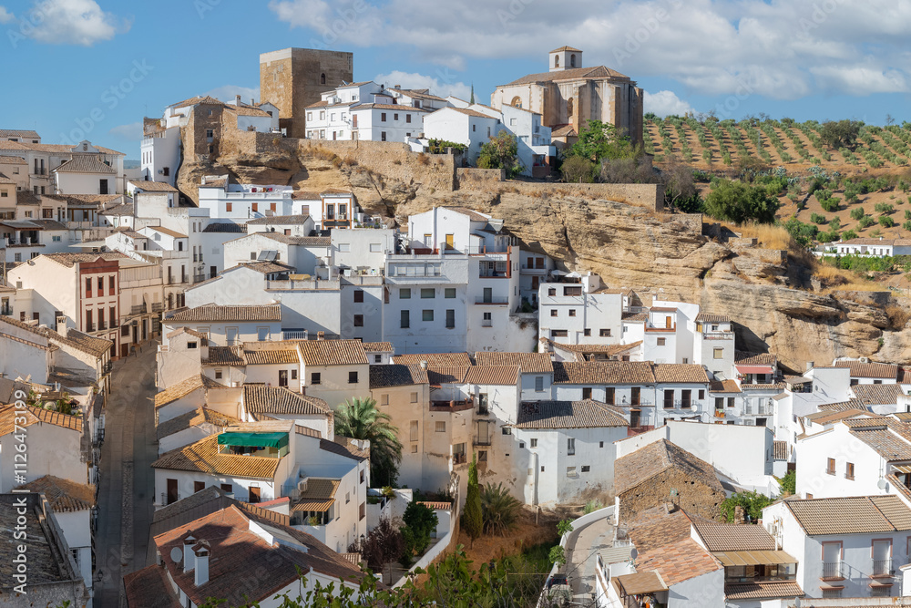 Setenil de las Bodegas and church our lady of the incarnation, , Cadiz, Andalucia, Spain Setenil de las Bodegas and church our lady of the incarnation, , Cadiz, Andalucia, Spain