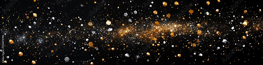 Fototapeta premium Black background with gold and silver splattered points.