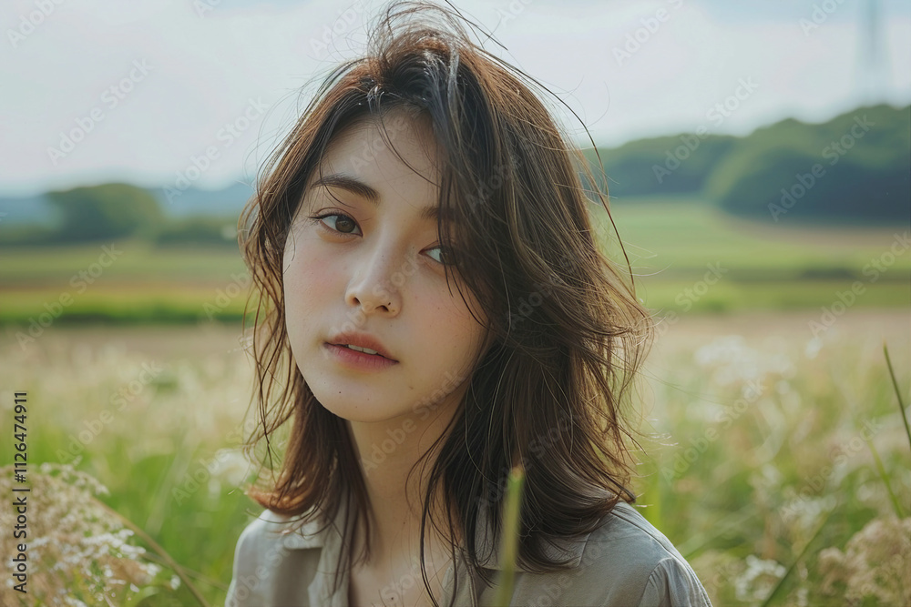 AI generated portrait of happy girl on summer weekend outdoors AI generated portrait of happy girl on summer weekend outdoors