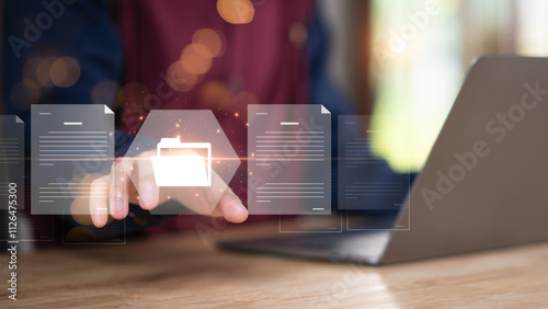 Accountant showing office document auditing concept ,plan review process and assess correctness ,Management of important document storage of organization ,document system ,accountant Audit documents