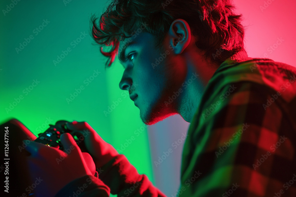 Gamer Immersed in Video Game with Headphones Highlighting Esports and Online Gaming Competition Generative AI Gamer Immersed in Video Game with Headphones Highlighting Esports and Online Gaming Competition Generative AI