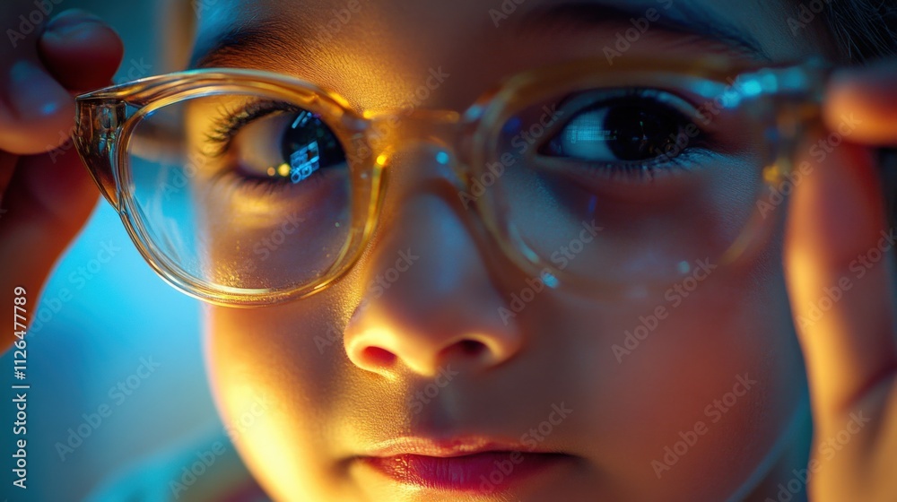 child wearing glasses with a thoughtful expression