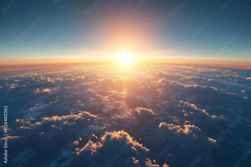 Golden Sunset Cloudscape: Aerial View Above Earth Golden Sunset Cloudscape: Aerial View Above Earth