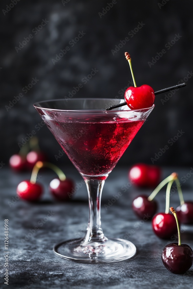 custom made wallpaper toronto digitalmoody cherry martini in a tall martini glass A single cherry on a sleek black pick rests delicately on the rim, dim, dramatic lighting creates a mysterious and ultra-trendy vibe
