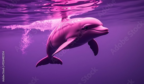 Playful Dolphin Breaks the Surface in a Vibrant Purple Sea. AI Generated photo