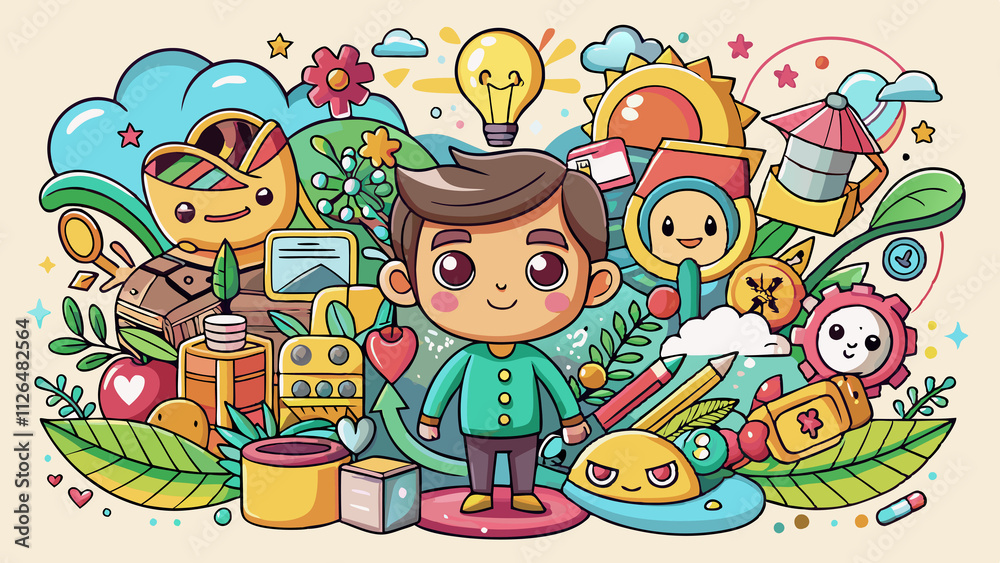 Fototapeta premium Playful Doodle with Nature Element Illustration