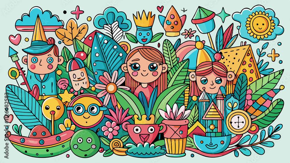 Fototapeta premium Playful Doodle with Nature Element Illustration