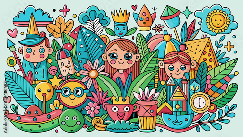 Playful Doodle with Nature Element Illustration