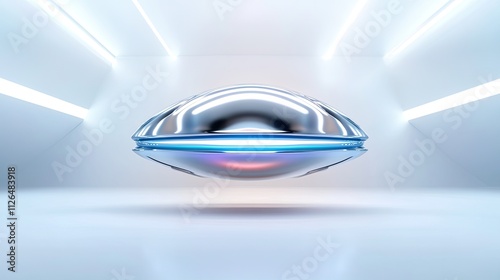 Wallpaper Mural Futuristic silver flying saucer with glowing lights in a minimalist modern interior space Torontodigital.ca