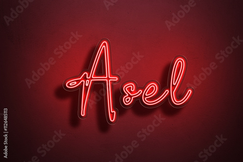 Red Neon Style Text Effect of Russian name Asel on red background. photo