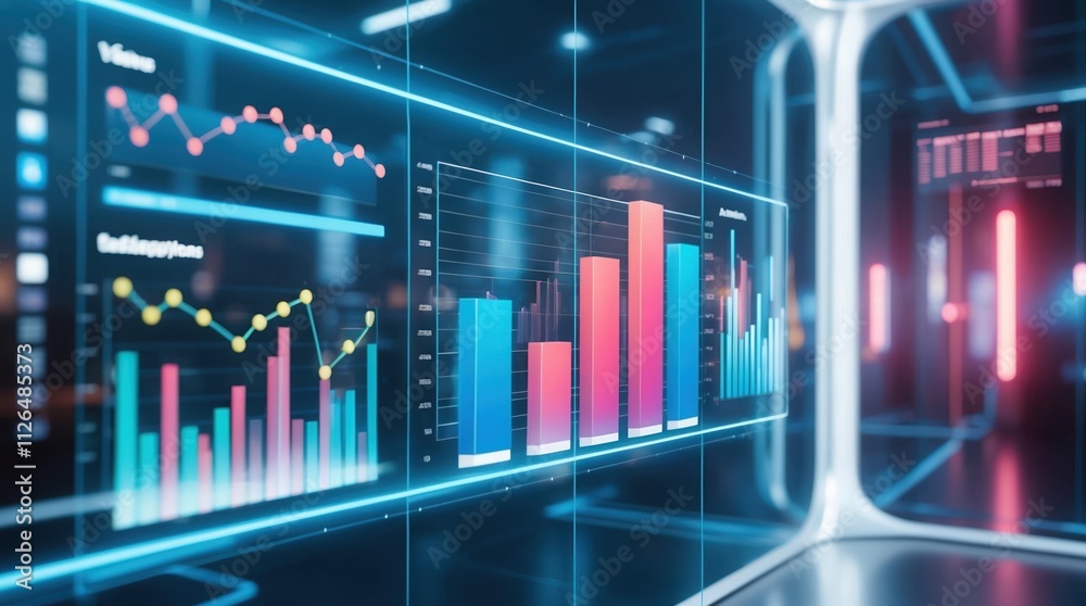 Futuristic digital dashboard displaying colorful graphs and data visualizations, emphasizing analytics and statistics in a sleek, advanced environment. Futuristic digital dashboard displaying colorful graphs and data visualizations, emphasizing analytics and statistics in a sleek, advanced environment.