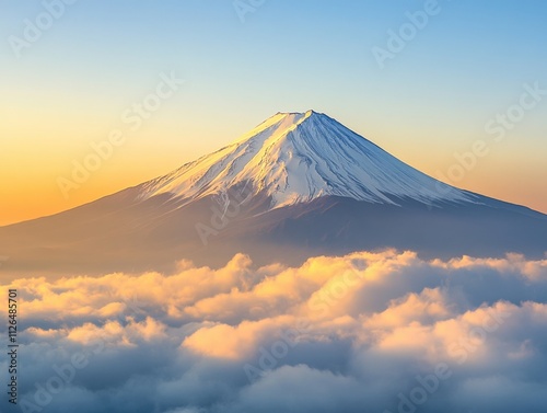 majestic mountain peak above the clouds at sunrise