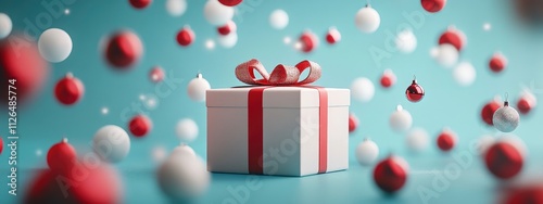 Christmas gift boxes with ornaments and decorations on blue background with bokeh. magical atmosphere, New Year's celebration. banner 