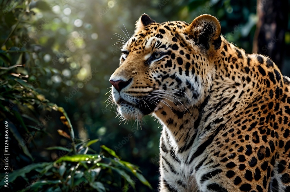 Obraz premium Stunning close-up of a leopard's face, highlighting its unique markings and expressive features.